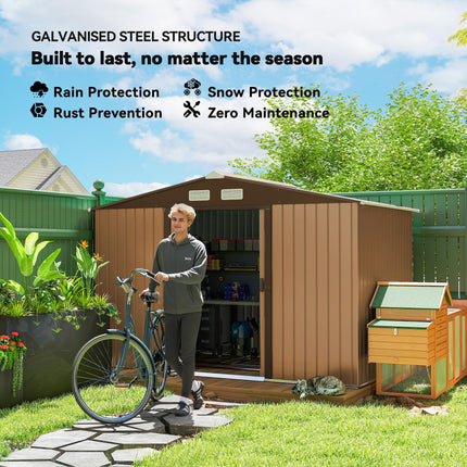 9x6ft Metal Garden Storage Shed with Ventilation and Sliding Doors - Yellow