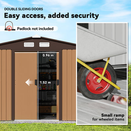 9x6ft Metal Garden Storage Shed with Ventilation and Sliding Doors - Yellow