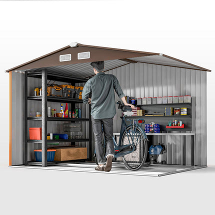 9x6ft Metal Garden Storage Shed with Ventilation and Sliding Doors - Yellow