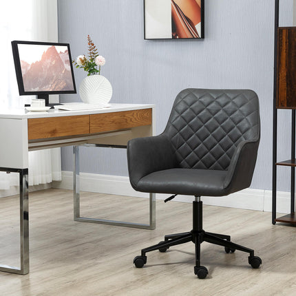 Office Desk Chair, Leather-Feel Fabric Computer Swivel Chair with Rolling Wheels