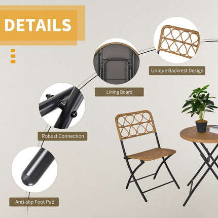 2 Seater Foldable Rattan Wicker Bistro Set, Coffee Table and Chairs, Natural