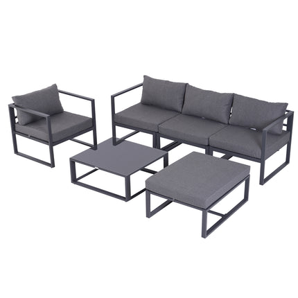 6 Piece Outdoor Sectional Sofa Set with Thick Cushions and Aluminium Frame - Grey