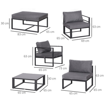 6 Piece Outdoor Sectional Sofa Set with Thick Cushions and Aluminium Frame - Grey