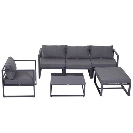 6 Piece Outdoor Sectional Sofa Set with Thick Cushions and Aluminium Frame - Grey