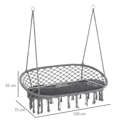 Large Hanging Hammock Chair Cotton Rope Porch Swing with Metal Frame and Cushion - Dark Grey