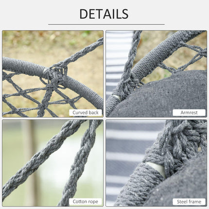 Large Hanging Hammock Chair Cotton Rope Porch Swing with Metal Frame and Cushion - Dark Grey