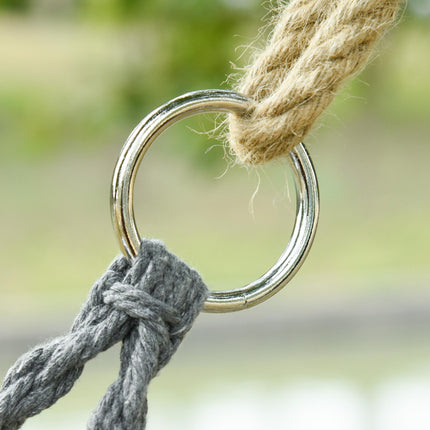 Large Hanging Hammock Chair Cotton Rope Porch Swing with Metal Frame and Cushion - Dark Grey