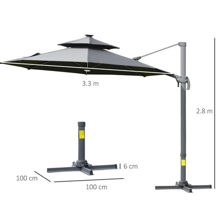 3 Metre Cantilever Parasol with Solar Lights and Power Bank - Grey