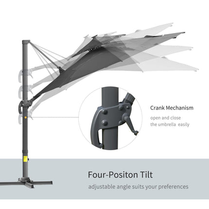 3 Metre Cantilever Parasol with Solar Lights and Power Bank - Grey