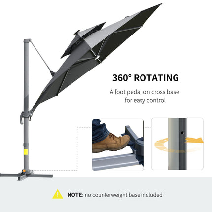 3 Metre Cantilever Parasol with Solar Lights and Power Bank - Grey