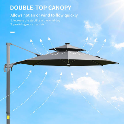 3 Metre Cantilever Parasol with Solar Lights and Power Bank - Grey