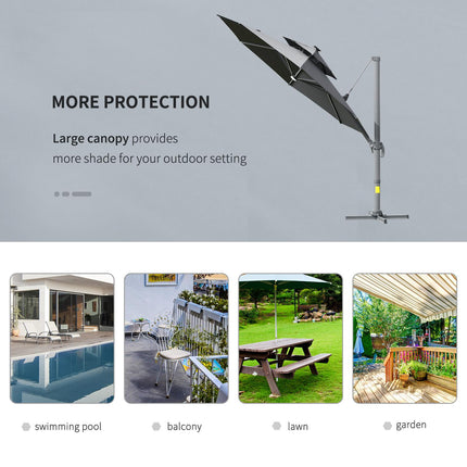 3 Metre Cantilever Parasol with Solar Lights and Power Bank - Grey