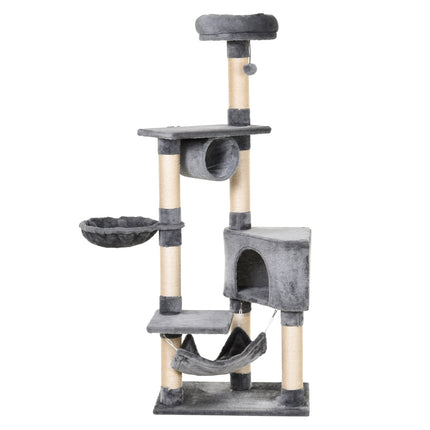 Cat Tree Condo Tower 150CM Multi-level Activity Stand with Toys & Scratching Posts - Grey