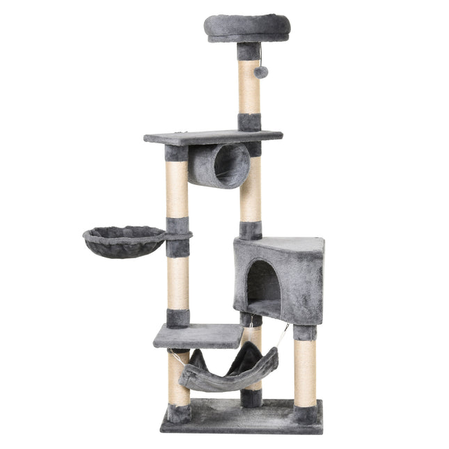 Cat Tree Condo Tower 150CM Multi-level Activity Stand with Toys & Scratching Posts - Grey