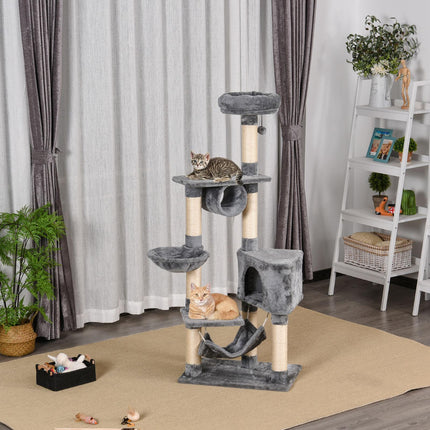Cat Tree Condo Tower 150CM Multi-level Activity Stand with Toys & Scratching Posts - Grey