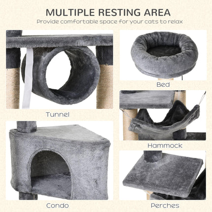 Cat Tree Condo Tower 150CM Multi-level Activity Stand with Toys & Scratching Posts - Grey