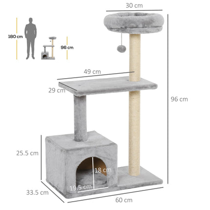 96cm Cat Tree for Indoor Cats Condo Sisal Scratching Post Cat Tower Kitten Play