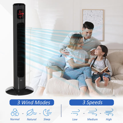 38'' Freestanding Tower Fan with 3 Speeds, 3 Modes, 12h Timer & Remote - Dark Grey