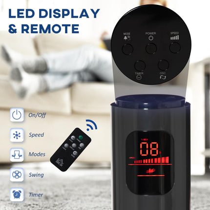 38'' Freestanding Tower Fan with 3 Speeds, 3 Modes, 12h Timer & Remote - Dark Grey