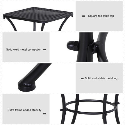 Metal Outdoor Bistro Table with Mesh Top 45cm Square - Black