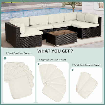 Set of 14 Outdoor Rattan Sofa Cushion Covers with Zips - Beige Polyester