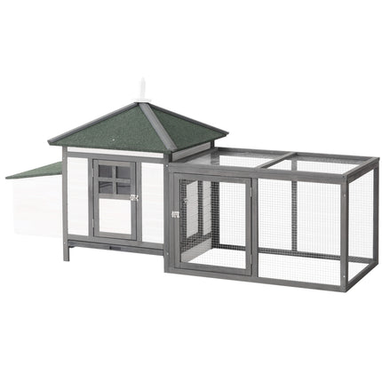 Small Animal Chicken Coop Wooden Hutch with Nesting Box and Outdoor Run - Dark Grey