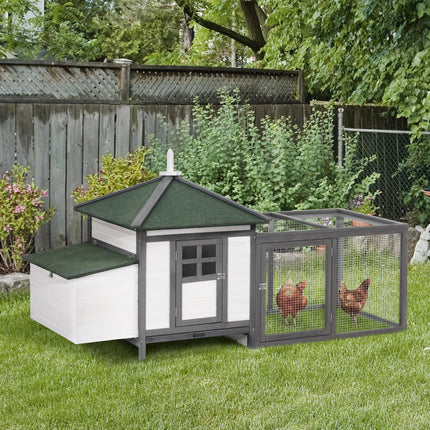 Small Animal Chicken Coop Wooden Hutch with Nesting Box and Outdoor Run - Dark Grey