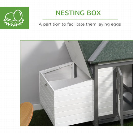 Small Animal Chicken Coop Wooden Hutch with Nesting Box and Outdoor Run - Dark Grey