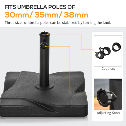 Square Cement Parasol Base Umbrella Weight Stand Fits 32-48mm Poles - Black