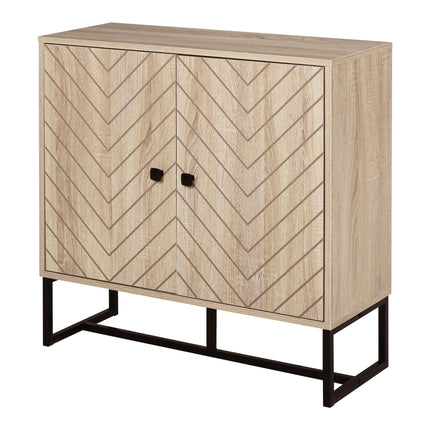 Adjustable Shelf Storage Cabinet with Metal Frame and Handles - Brown & Black