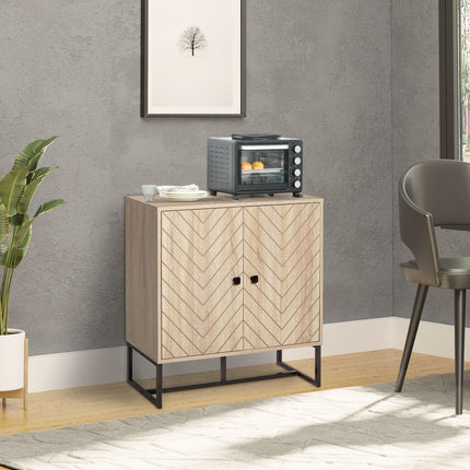 Adjustable Shelf Storage Cabinet with Metal Frame and Handles - Brown & Black
