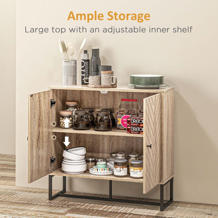 Adjustable Shelf Storage Cabinet with Metal Frame and Handles - Brown & Black