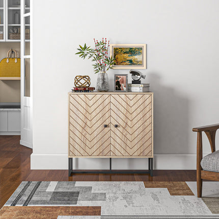 Adjustable Shelf Storage Cabinet with Metal Frame and Handles - Brown & Black