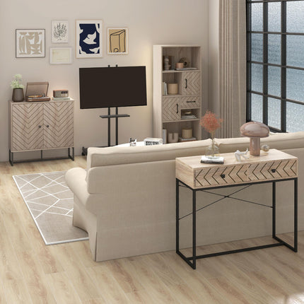 Adjustable Shelf Storage Cabinet with Metal Frame and Handles - Brown & Black