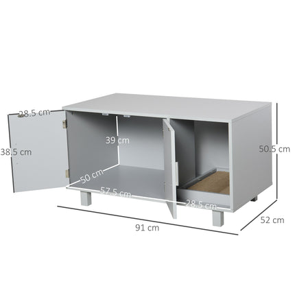 Wooden Cat Litter Box Enclosure with Scratcher & Magnetic Doors, Nightstand Design - Grey