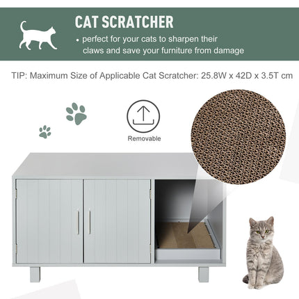 Wooden Cat Litter Box Enclosure with Scratcher & Magnetic Doors, Nightstand Design - Grey