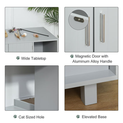 Wooden Cat Litter Box Enclosure with Scratcher & Magnetic Doors, Nightstand Design - Grey
