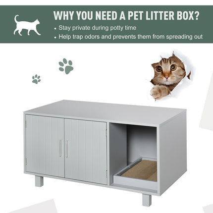 Wooden Cat Litter Box Enclosure with Scratcher & Magnetic Doors, Nightstand Design - Grey