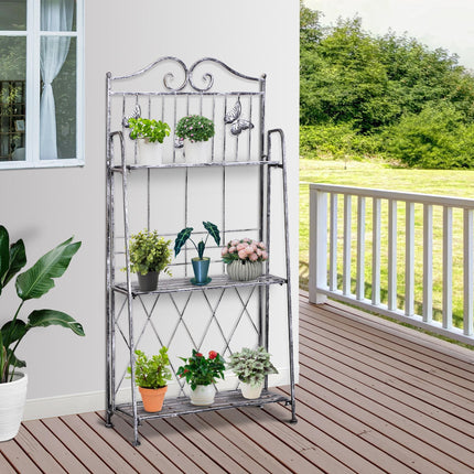 3 Tier Metal Plant Stand Folding Indoor Outdoor - Black