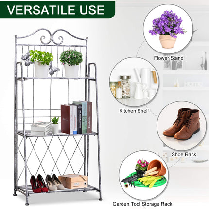 3 Tier Metal Plant Stand Folding Indoor Outdoor - Black