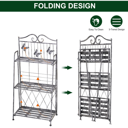 3 Tier Metal Plant Stand Folding Indoor Outdoor - Black