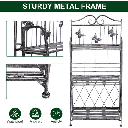 3 Tier Metal Plant Stand Folding Indoor Outdoor - Black