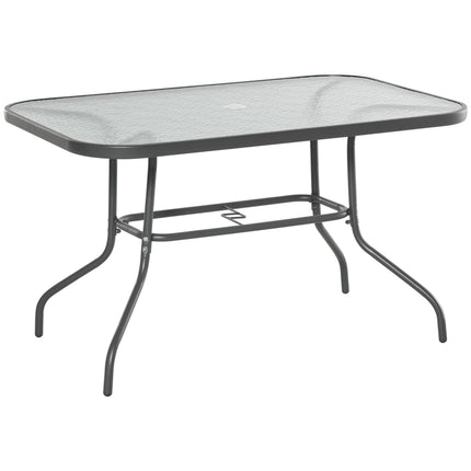 Glass Top Garden Table with Curved Metal Frame 120x80cm - Grey