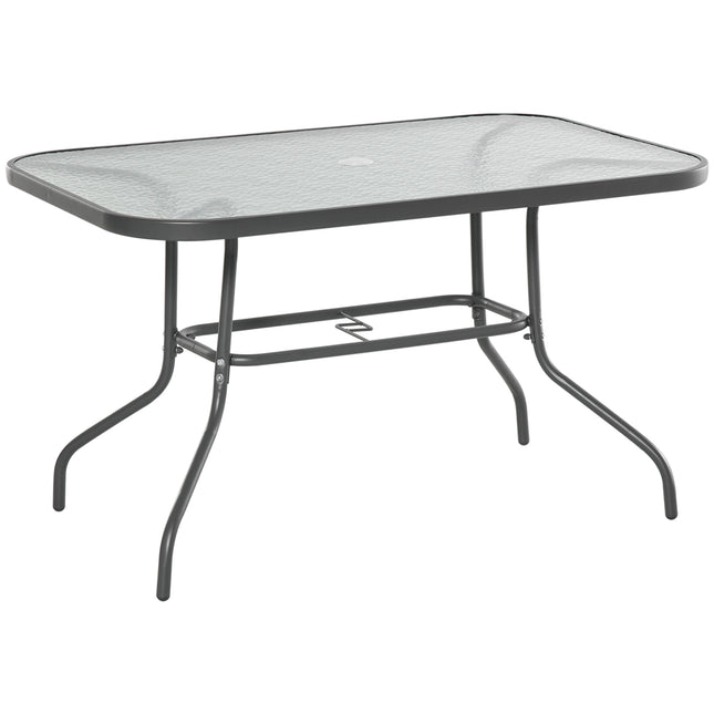 Glass Top Garden Table with Curved Metal Frame 120x80cm - Grey
