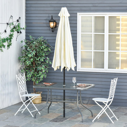 Glass Top Garden Table with Curved Metal Frame 120x80cm - Grey