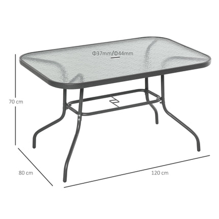 Glass Top Garden Table with Curved Metal Frame 120x80cm - Grey
