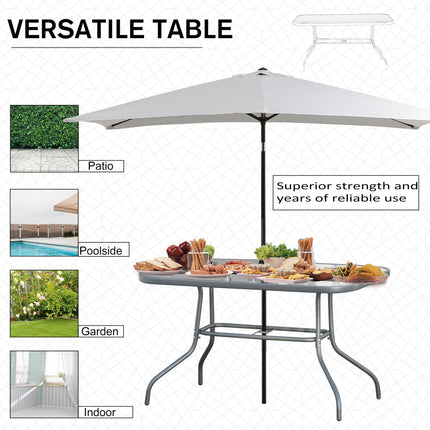Glass Top Garden Table with Curved Metal Frame 120x80cm - Grey