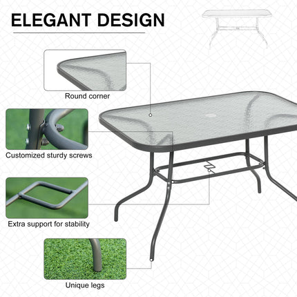 Glass Top Garden Table with Curved Metal Frame 120x80cm - Grey