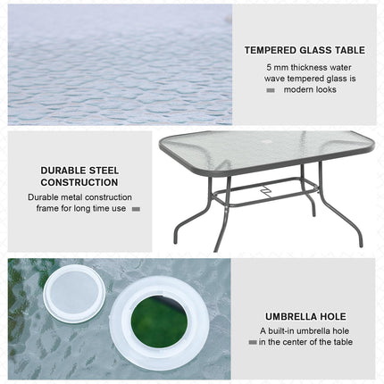 Glass Top Garden Table with Curved Metal Frame 120x80cm - Grey