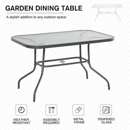 Glass Top Garden Table with Curved Metal Frame 120x80cm - Grey